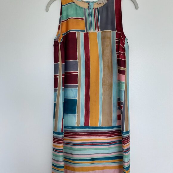 LOFT Abstract Color-Block Striped Mini Shift Dress - XS - Picture 2 of 3